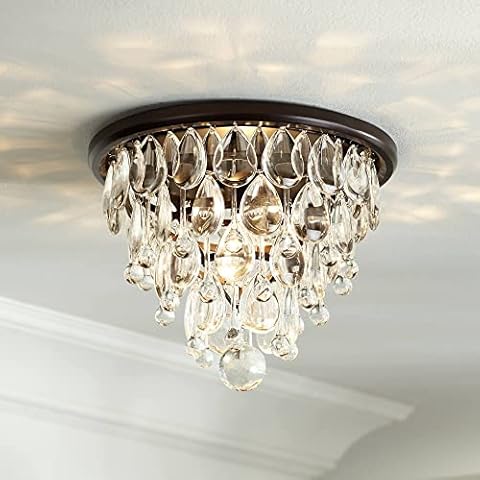 Vienna Full Spectrum Lorraine Modern Ceiling Light Flush-Mount Fixture 12 1/2" Wide Bronze Crystal Drops Sparkle Shade for Bedroom Kitchen Living Room Hallway Dining Bathroom House Cover