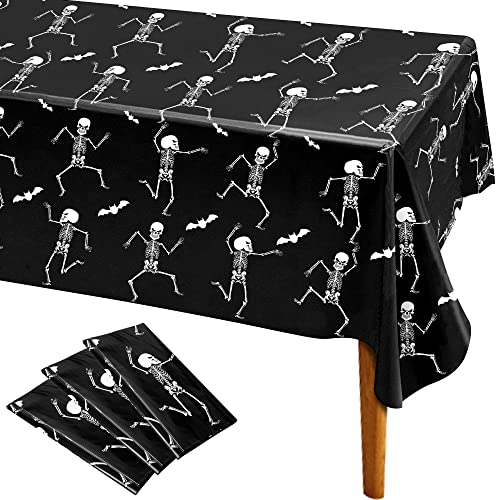 Iceyyyy 3 Packs Disposable Halloween Skeleton Tablecloth - 54' x 108' Plastic Waterproof Halloween Tablecover, Rectangular Halloweens Skeleton Table Cover for Ghost Themed Party Home Decor