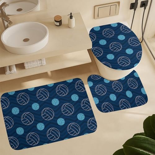 Juego de tres alfombrillas de piso de terciopelo coral con estampado floral azul para voleibol miniatura 5