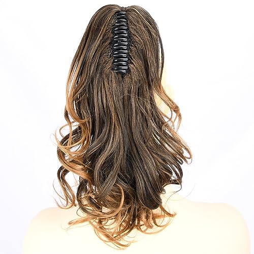 BOBIYA 13 Inches Claw Clip in Loose Curly Synthetic Wrap Around Ponytail Extensions Pony Tail Clip In Extensions (Dark Brown to Medium Brown) - Image 4