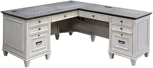 Miniatura 3 de Atlin Designs Escritorio en L de madera contemporánea de dos tonos de 8 cajones en blanco