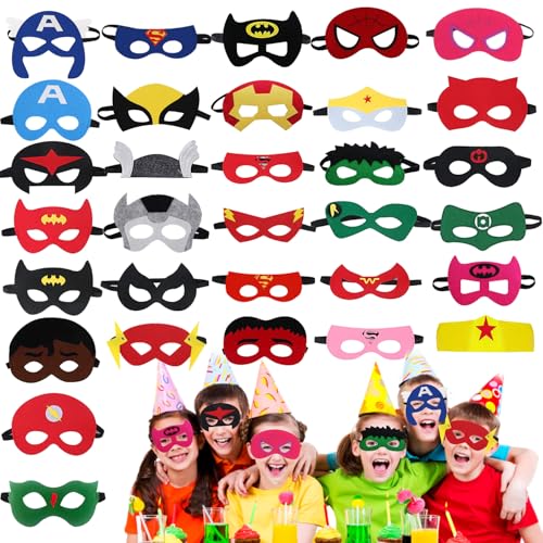 LGZIN 32 peças máscaras de super-herói, máscaras de feltro, máscaras para crianças, máscaras de festa, festas máscaras para crianças, favores de festa para crianças, meninas e meninos