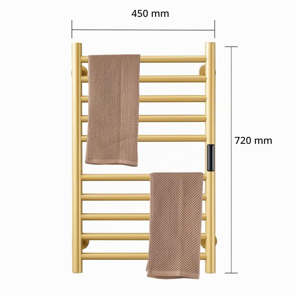 Sèche-Serviettes Radiateur Doré Accessoires De Salle De Bain, Minuterie Intégrée Contrôle De La Température 10 Bars Porte-Serviettes Chauffants Électriques, Plug-in/Hard-Wiring