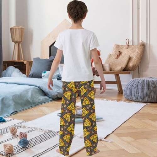 Boy's Pants Cartoon Pizza Slices Jogger Pants Elastic Waist Long Bottoms Trousers with Pockets 6-14 Years3