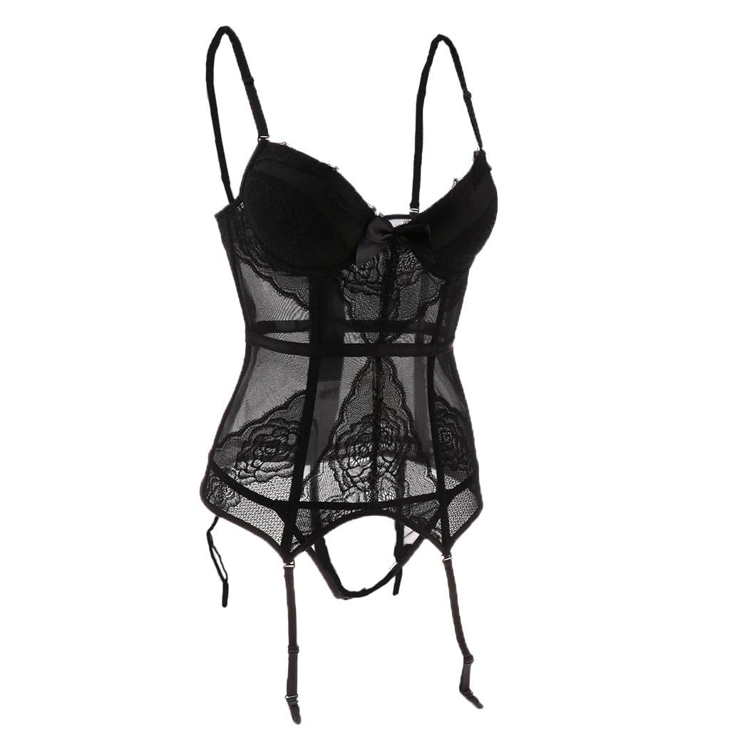 Women Push up Bustier Elegant Corset Lace Printing Waist Cinche S-Black-image-20