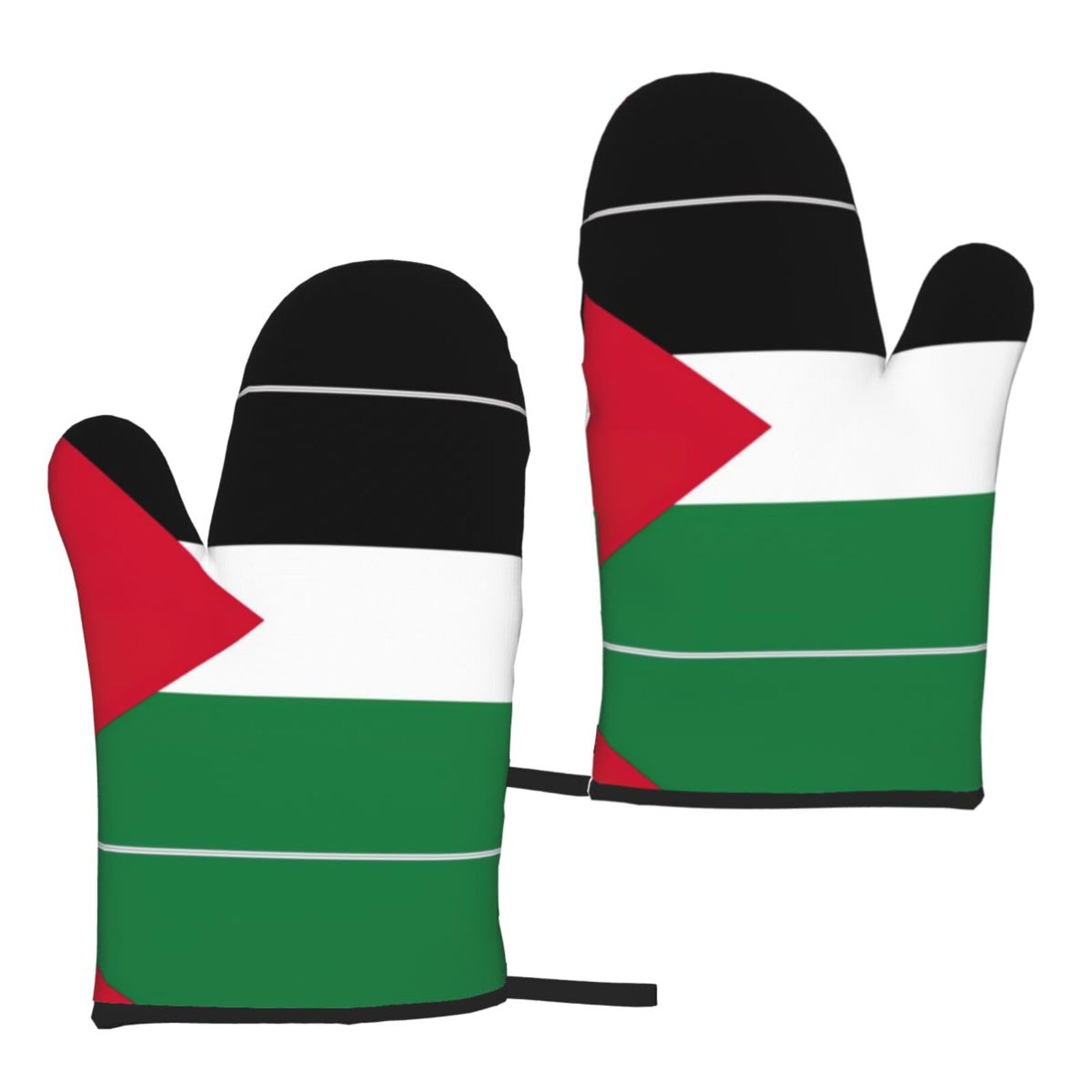 Nimongt Women's Black Palestine Flag Print Adults Universal Fit Heat Resistant Oven Gloves Reusable Cooking Outdoor Grilling