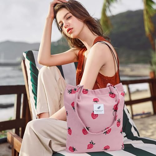 Image of Ayieyill Corduroy Tote Bag for Women Canvas Shoulder Cord Purse with Inner Pocket