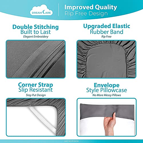 Image of DREAMCARE California King Sheet Sets - 6 pcs Breathable Cooling Sheets | up to 21 inch Extra Deep California King Sheets with Side Pockets - Extra Soft 100% Double Brushed Hotel Luxury Bedding - Gray
