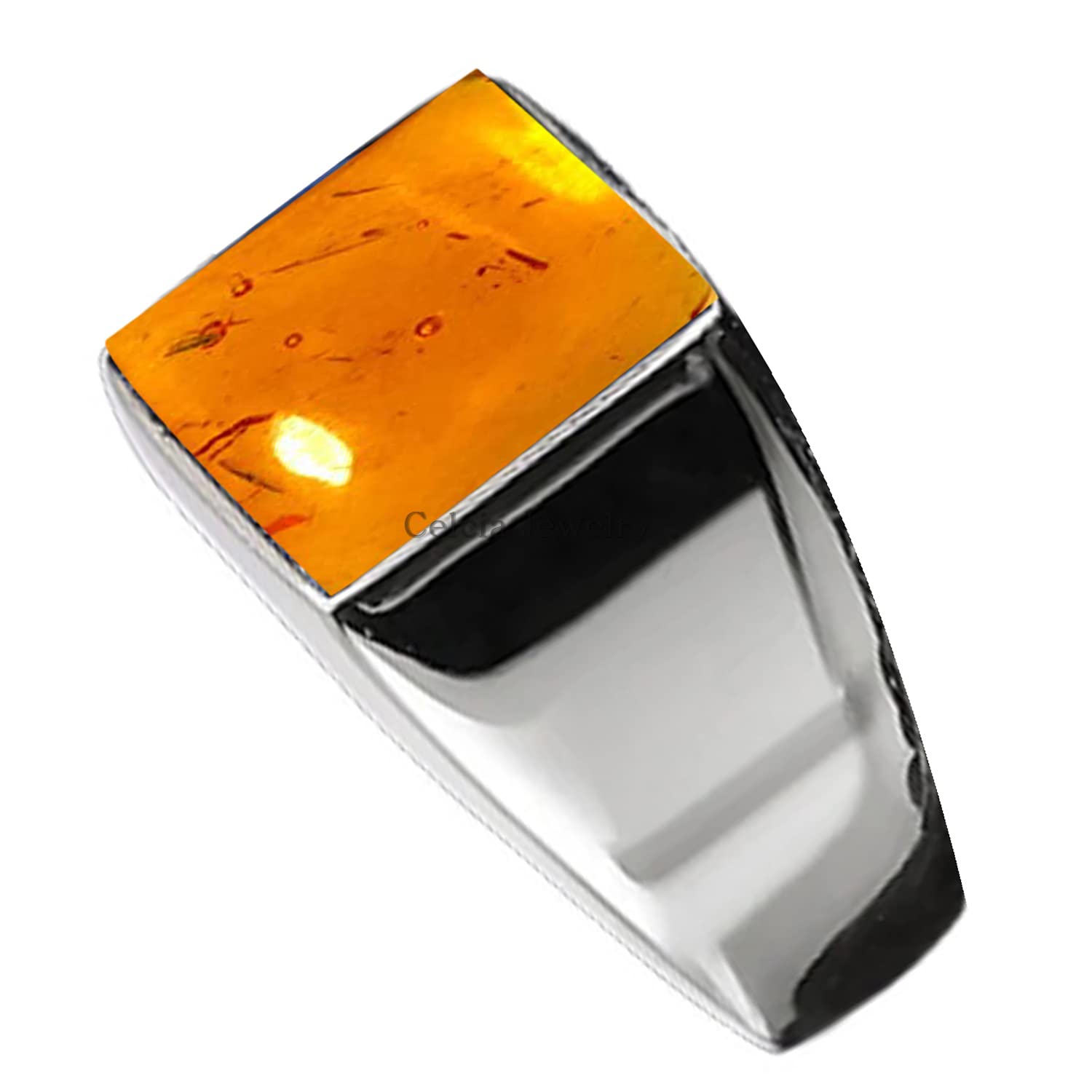 Bague homme argent 925 ambre véritable résistant ne noircit pas - 3
