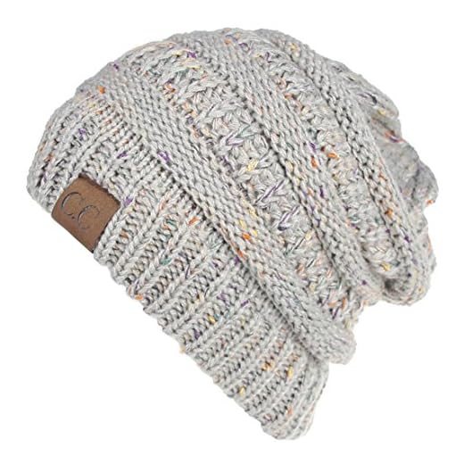 Yixda Unisex Wintermütze Messy High Bun Pferdeschwanz Slouch Beanie Mütze (Hellgrau)