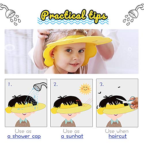 Baby Shower Hat Baby Shampoo Cap for Toddler, Silicone Kids Bathing Hat for Shower, Infants Soft Protection Funny Safety Visor Cap Yellow - Thumbnail 2