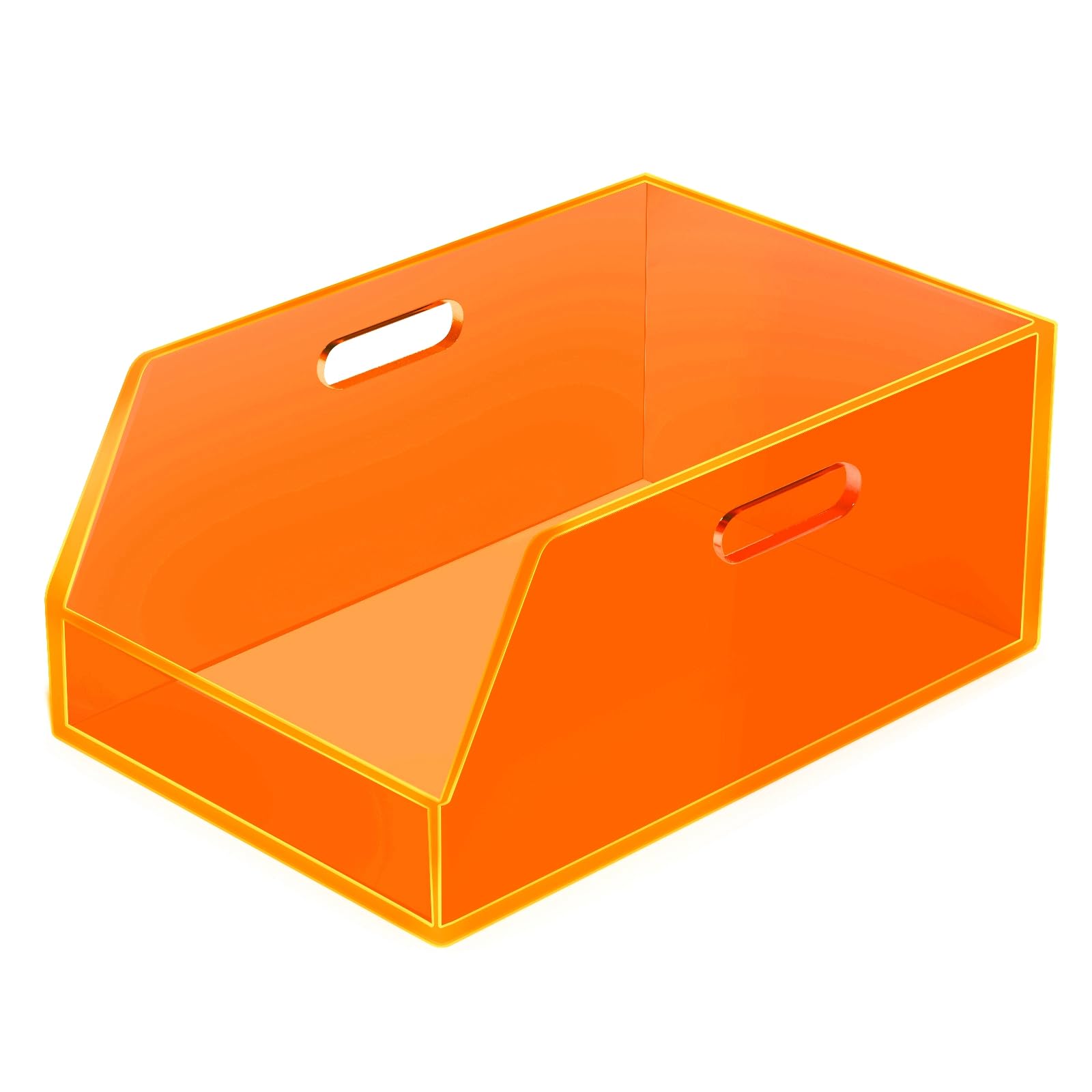 Stackable Large Storage Bin Organizer with Handles Acrylic Storage Container for Toy Pantry Kitchen Cabinet Bathroom Closet Office Organization, 15.4x11.4x6.7'', Neon Orange