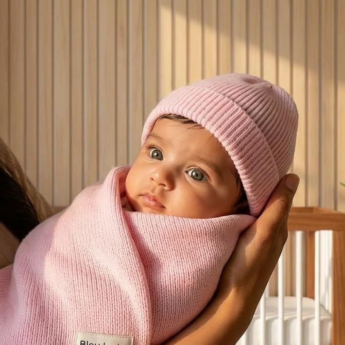 Image of Baby Gift Set - Organic Cotton Newborn Blanket Essentials, Baby Girl Gifts, Christening Gifts for Girls, New Born Baby Girls Gift (Luxe - Blush Pink)