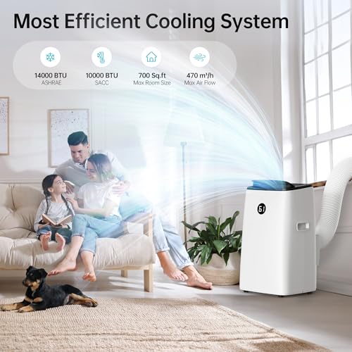 Image of 14000 BTU Portable Air Conditioners Cools Up to 700 Sq.Ft, 3-in-1 Energy Efficient Portable AC Unit with Remote Control,Dehumidifier Fan,Smart Quiet Sleep Mode,Timer,Auto Swing,for Room Bedrooms