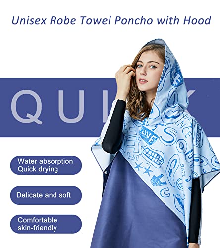 BOLIHOMES Robe Towel Poncho with Hood,Quick Drying Lightweight Oversize Microfiber Changing Robe Towel for Adults Men Women Beach Surfing Swimming Camping Travel Wetsuit Changing (Graffiti) - Image 3