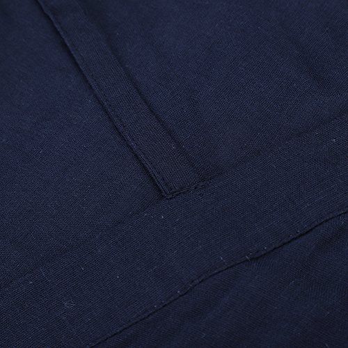 Women Men Kimono Robe Bathrobe Cotton Sleepwear Dressing Gown Loose Loungewear Dark Blue