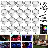 スマートLEDデッキライトキット - 20個パック 1.75インチ 低電圧凹型 RGBW デッキライト IP67防水 階段、床、通路の屋外景観照明用 Alexa&Googleアシスタント対応