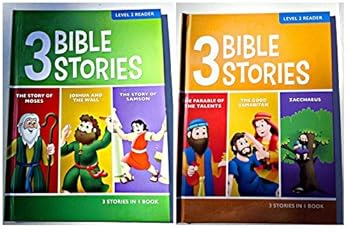 Hardcover 3 Bible Stories - Children's Books Set of 2 - Ages 7-9 ( (Moses, Joshua, Samson, Talents, Good Samaritan, Zacchaeus) Book