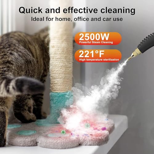 2500W Steam Cleaner, Upgrade High Pressure Steam Cleaning Machine with 3 Brushes, 6-Level Air Output Adjustment, Automatic Power-Off Safety Protection, for Home Car Living Room Kitchen
