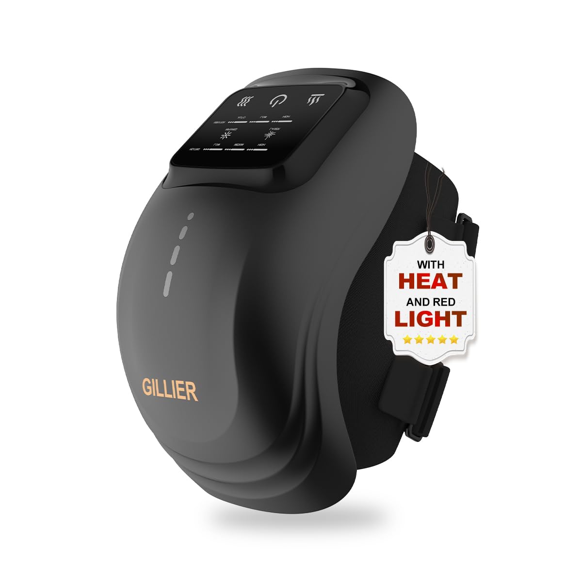 Knee Massager Smart with Heat, Red Light and Massage Therapy, 3 Vibration Modes and 3 Heating Levels, 2025 Updated Edition, LED Vitality Joints Knee Massager, Gifts for Grandma & Grandpa, Black