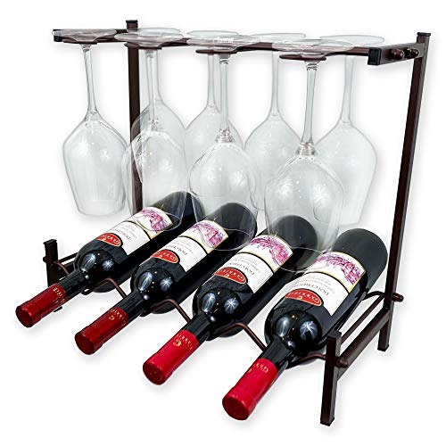 HOMEAID HOME DÉCOR Wine Rack Countertop with Glass Holder Counter Wine Rack Holds 4 Bottles up to 8 Glasses Wine Rack Table Top Standing Tabletop Bottles Organizer for Bars Bronze