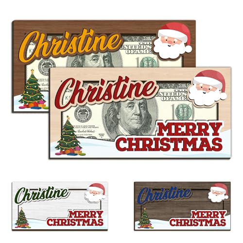ubmpj Personalized Christmas Money Holder 2025 with Your Name Wooden Custom Cash Holder Customized Gift for Family Holiday Christmas Decoration
