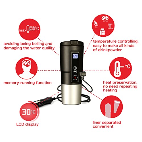 EAST MOUNT Smart Temperature Control Travel Coffee Mug Electric heated Travel Mug 12V Stainless Steel Tumbler Smart Heating Car Cup Keep Milk Warm LCD display Easily Washing Safe for use (Black) - Image 3