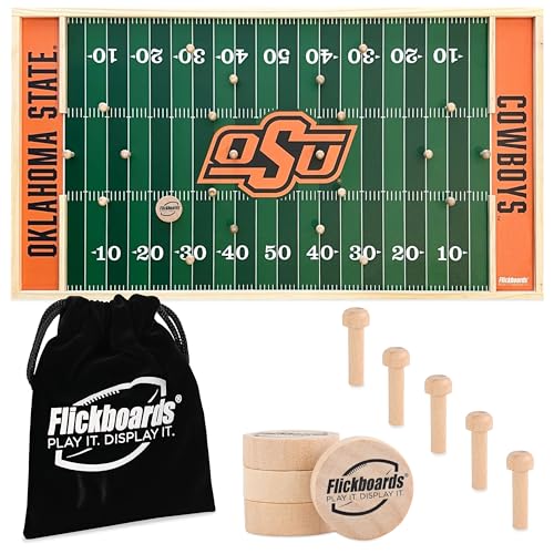 Flickboards 2 in 1 Officially Licensed Oklahoma State Cowboys Party Game and Sports Decor - Family Friendly 2 Player Indoor Outdoor Handcrafted Wooden Tabletop Football for Tailgating Fun