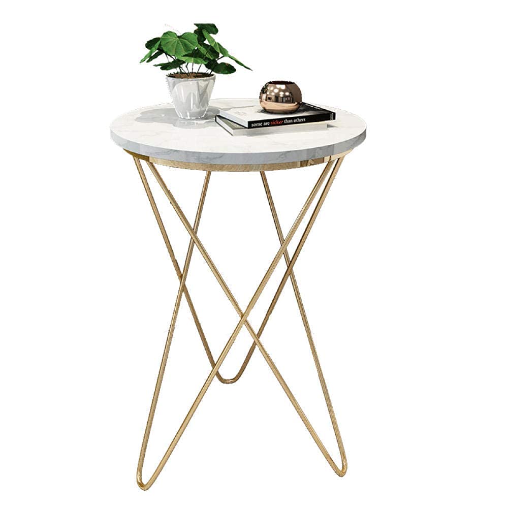 GaoF Coffee Table Books,Marble Coffee Table, Sofa Side Table for Laptop, Corner Table, Small Table Simple, Wrought Iron Bedside Table Round Table-Style 2 (50 * 70)