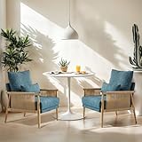 VINGLI Braid Accent Chairs Set of 2,Mid-Century Modern Armchiars with Solid Wooden Armrest,Comfy Louge Chairs with Waist Pillow for Bedroom,Living Room,Reading Room, Teal