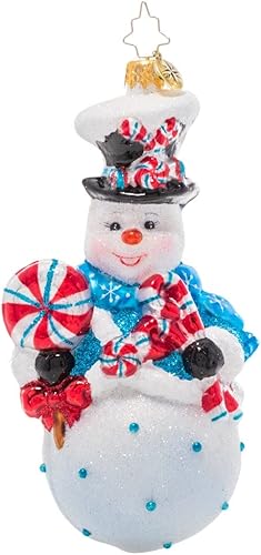 Christopher Radko Adorno decorativo de cristal europeo hecho a mano, muñeco de nieve mágico de menta