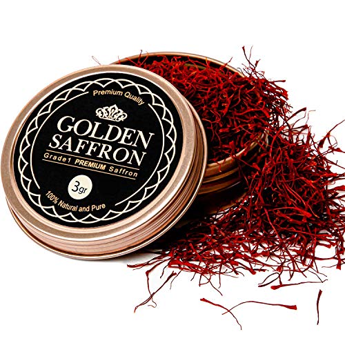 Golden Saffron, Finest Pure Premium All Red Saffron Threads, Grade A+, Highest Grade Saffron For Tea, Paella, Rice, Desserts, No artificial, No Preservatives (3 Grams)