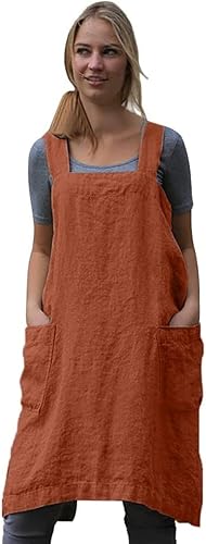 Miniatura 6 de Delantal Pinafore con espalda cruzada para mujer, con bolsillos grandes, cocina, restaurante, cafetería, trabajo de jardinería, Café