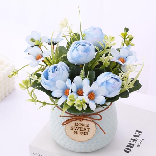 TIED RIBBONS Artificial Rose Flower Plant with Pot (Blue, 6.6 Inc...