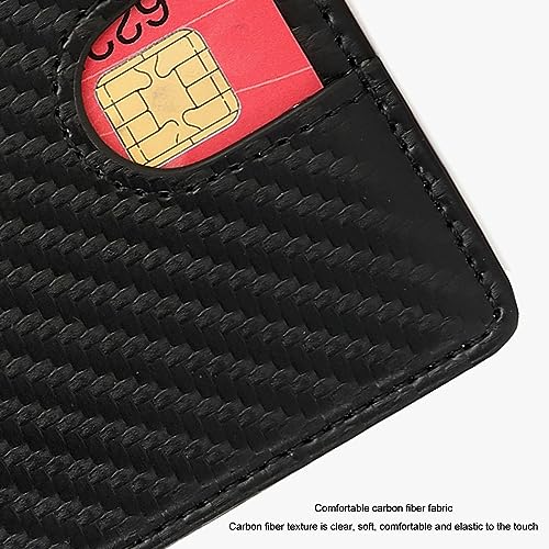 Atyhao Men Slim Wallet Blocking, 10 Credit Card Holder Slots Money Clip, PU Carbon Fiber, Boyfriend, Husband, Dad, Friend, Spacious Inside (Black with Orange Interior)4