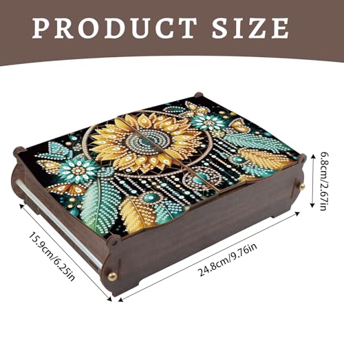 Image of MVVMTOP Diamond Painting Kit Wooden Storage Box, Dream Catcher DIY Special Shaped Diamond Flip Cover Wooden Money Box, Handmade Art Desktop Decorations Birthday Gifts for Friends