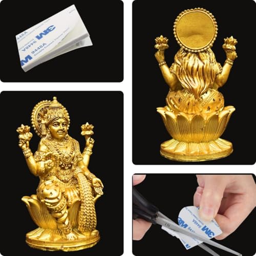 Image of Goddess Lakshmi Laxmi Devi MATA Idol - 4.5 Inches Polystone Material Murti - Colour - Brass, Silver - Perfect Statue for Car Dashboard, Home, and Office Decor Indian God Small Size (Brass)