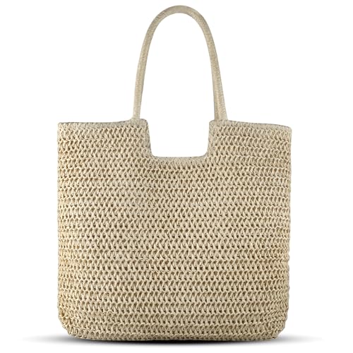 COZYOFFI Straw Beach Bag Women: Summer Bag for Travel Vacation - Woven Tote Bag for Women ?Beige?