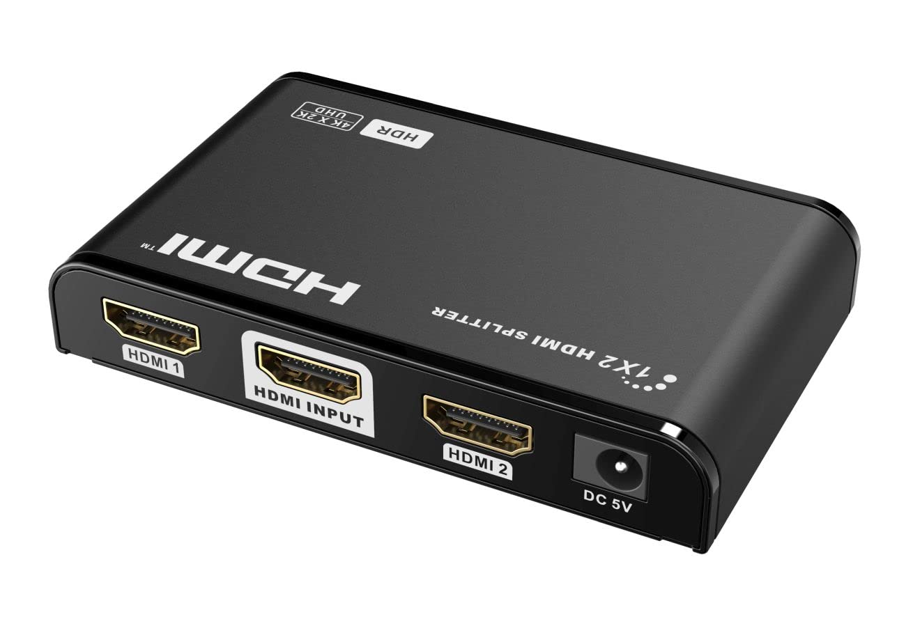 PremiumCord 4K HDMI Splitter 1-2 con Alimentatore, Custodia in Metallo, Stato LED, Risoluzione Video UHD 4K 2160p 60Hz, Full HD 1080p, 3D, HDCP, Nero