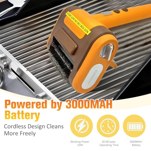 Image of Electric Grill Brush Bristle for Outdoor Grill, Grill Cleaning Brush Rechargeable BBQ Cleaner Brush Head,Safe Grill Brush with Scraper for Cast Iron Stainless-Steel Grates,Yellow