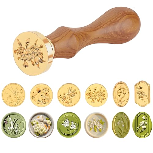 Juego de Sellos Lacre, Dwafill 6-Pack Sello de Cera Flores, Sello de Cera Personalizado para Sobres, Invitaciones, Tarjetas, Regalos, Vintage, Cabezal de Sello Removible