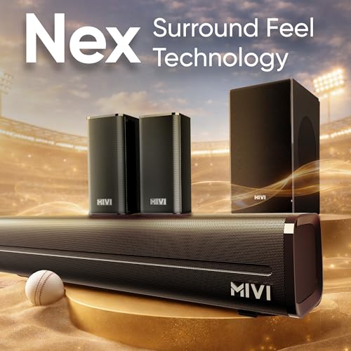 Image of Mivi Nex 450 Soundbar [New Launch], 450W 5.1 Channel System with 3 in-Built Speakers, 2 Satellite Speakers and a Subwoofer, Nex Surround Feel Technology, Multiple Input Modes, Made in India