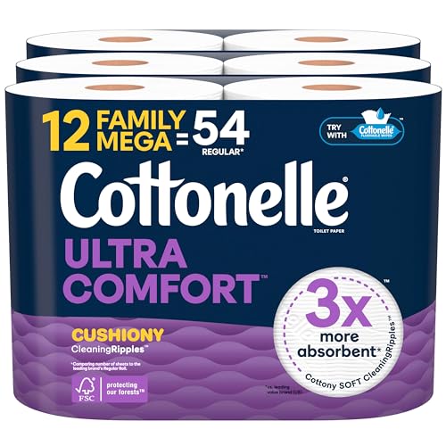 Cottonelle Ultra Comfort Toilet Paper with Cushiony CleaningRipples Texture, 12 Family Mega Rolls =...