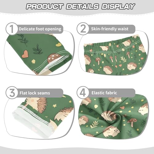 Wusikd Cute Hedgehogs Girls' Leggings Toddler Doodles Mushrooms Kids Yoga Pants Dance Active Tights 4T3