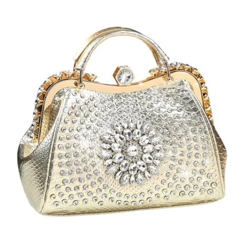 Nucucina Luxury Fashion Diamonds Bag For Women Leather Top Handle Satchel Handbags Clip Rhinestone Purses Tote Shoulder Crossbody Bags (Gold) Cover