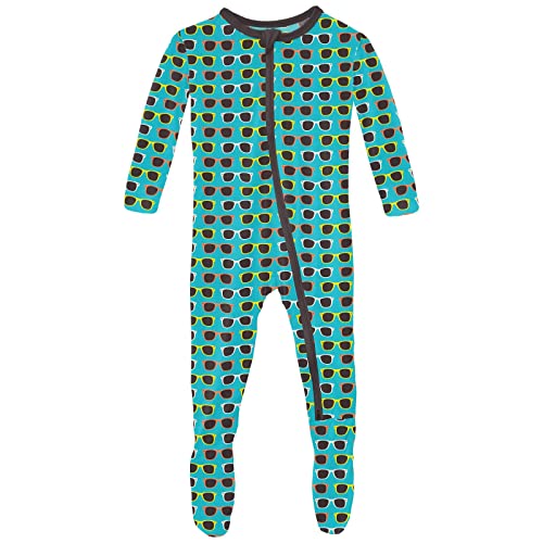 KicKee Pants Print Footie with Zipper, Fitted Long Sleeve Pajamas, Ultra Soft Everyday One-Piece Loungewear (Confetti Sunglasses - 0-3 Months)