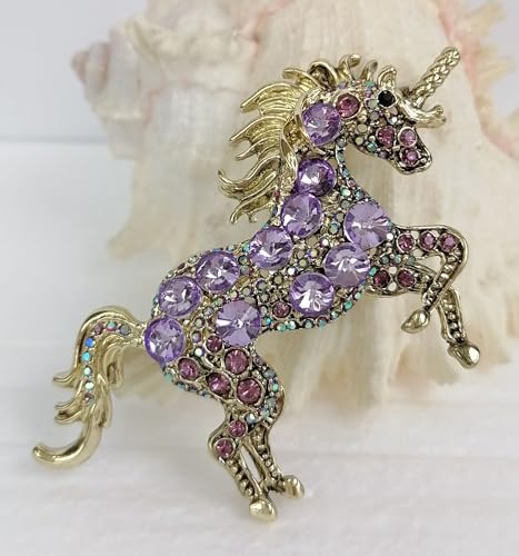 Image of Unique Animal Unicorn Horse Brooch Pin Pendant Austrian Crystal BZ6172