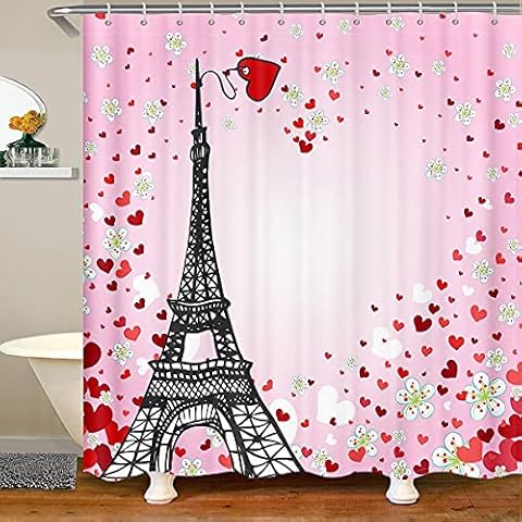 Loussiesd Cortina de ducha de la Torre Eiffel para niños, rosa, 72 x 84 pulgadas Cover