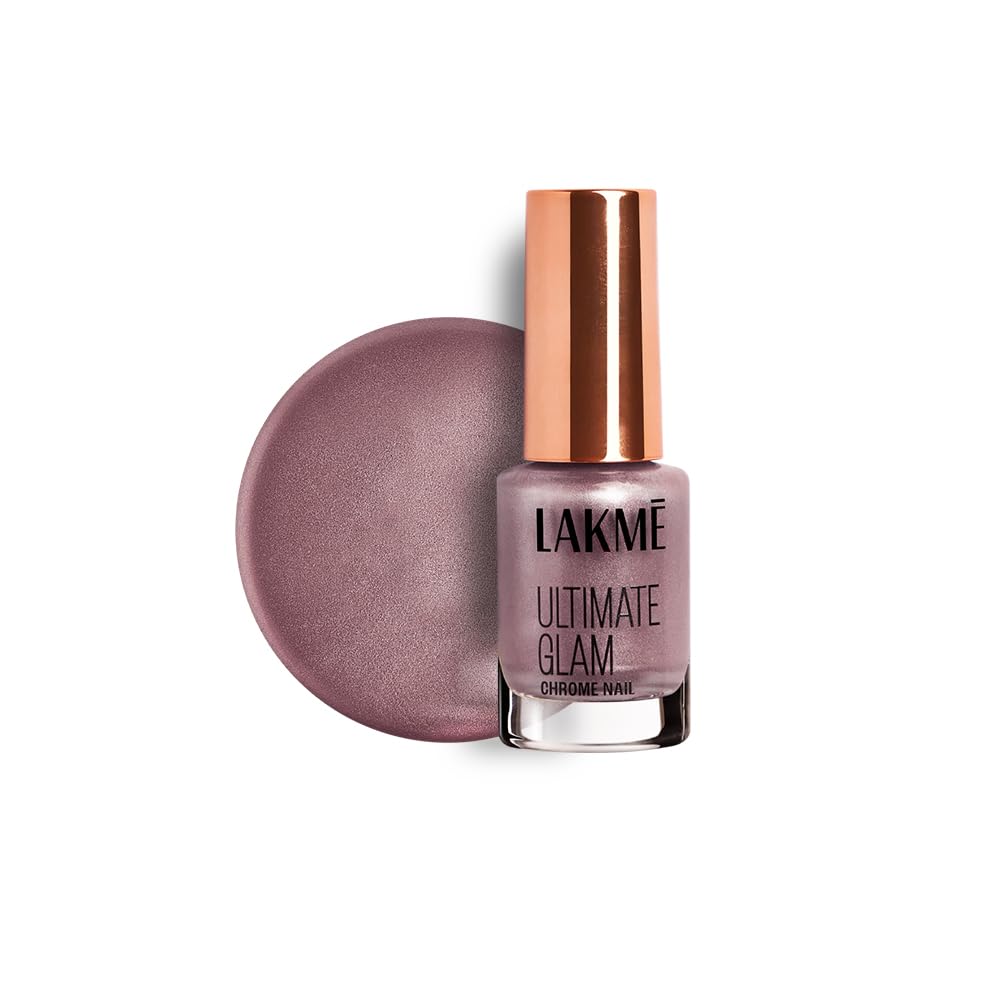 LAKME Ultimate Glam Chrome Nail Paint, Dusty Rose, 6ml, for Stylish and Sassy Nails, with Metallic Brilliance, Quick Dry Formula, Glitter Nail Paint, for Women-picture-12
