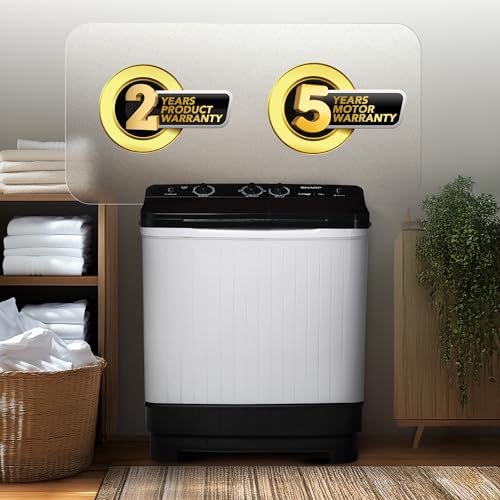 Image of SHARP 7 kg, 5 star with E-Spin Pulsator,Semi-Automatic Top Loading Washing Machine, 1300 RPM (ES-SD70NB-FB, Black, Pure Wave)